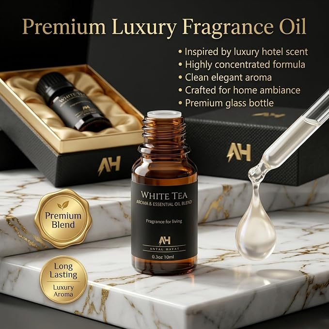 Hotel Diffuser Oil Inspired by The White Tea Hotel Scent - Home Luxury Scents - Premium Fragrance Oil for Ultrasonic and Waterless Diffusers and Crafting - 10 mL, 0.34 fl oz Glass Dropper Bottle