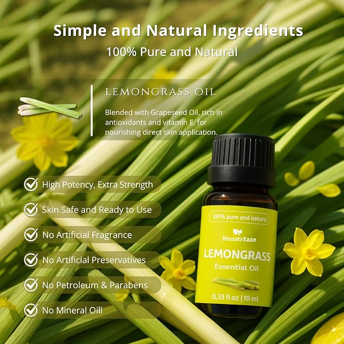 Lemongrass Essential Oil, 100% Natural & Pure, High Potency Lemongrass Oil for Skin, Hair, Aromatherapy Oils, Candle Making, Therapeutic Grade for Wellness & Comfort, Bright & Zesty Scent, 10ml
