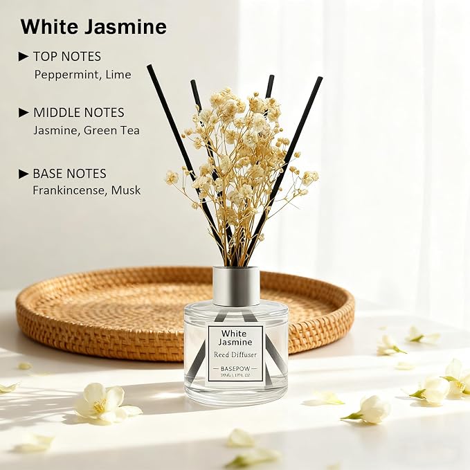 Reed Diffuser Set of 3 Pack,Lavender,White Jasmine,Lemongrass Scented Oil Diffuser with 12 Sticks,Reed Diffuser for Home Living Room Office Bathroom Air Freshener,50ml x 3