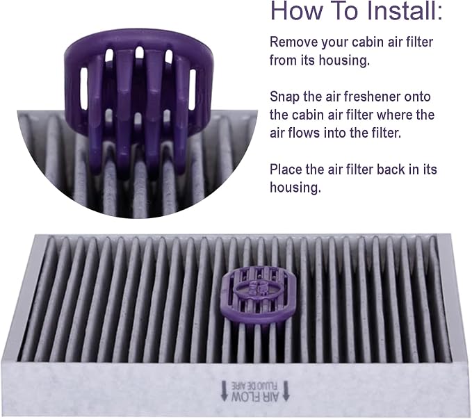 PUREFLOW Cabin Filter Air Freshener with Odor Eliminator – Fits on Most Car, Truck, and SUV Cabin Air Filters - Lavender (1 Pack)