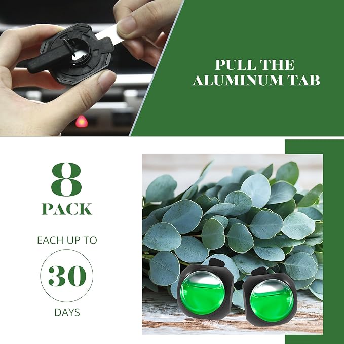 Car Air Freshener Vent Clips, 8 Pack, Provides Long-Lasting Scent, Up to 240 Days, Odor Eliminator (Eucalyptus)