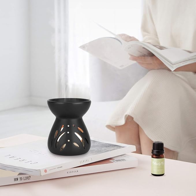 ComSaf Essential Oil Burner Wax Melt Burners Set of 1, Aromatherapy Aroma Burner Ceramic Oil Diffuser Candle Tealight Holder Home Bedroom Decor Christmas Housewarming Gift, Black