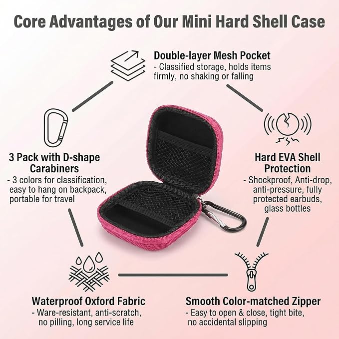 VASANA 3Pcs Portable Essential Oil Carrying Case Mini Travel Size Essential Oils Storage Bag Organizer Hardshell Case for 6Pack 1-5ml Roller Bottles