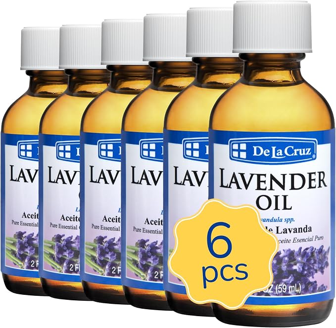 De La Cruz Lavender Essential Oil Steam-Distilled - 100% Pure Lavender Oil for Aromatherapy 2 FL. OZ. (6 Bottles)