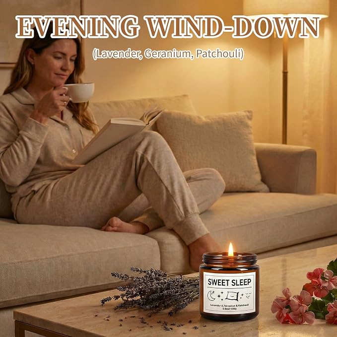 6 Pack Scented Candles Gift Set, 21 oz Natural Soy Wax Glass Jar Sleep Candles for Home, Lavender & Chamomile for Stress Relief, Relaxation Gifts for Women & Men