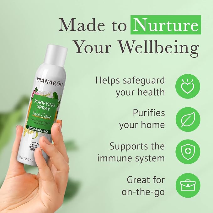 Pranarom - Aromaforce Air Purifying Spray with Organic Essential Oils, Deodorizers for Home, Essential Oil Infused with Plant Essences, Fresh Citrus Scent, Certified Organic, 150ml