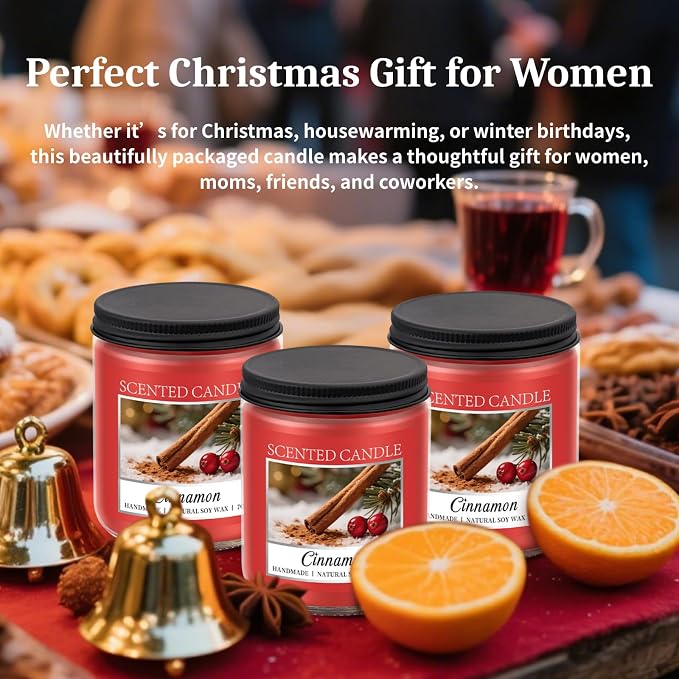 Homsolver Cozy Cinnamon Candle Scented Strong, Christmas Candles Cinnamon Stick Apple Scented with 50+ Hours of Burn Time, Fall & Winter Christmas Candles Gifts & Hoilday Home Décor