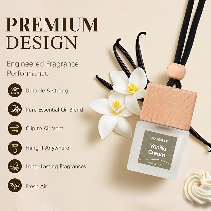 HANOLLY Car Air Freshener Hanging 2 Pack – Vanilla Cream Car Freshener Diffuser, Fall Car Air Freshener for Women and Men, Lasting up to 45 Days.0.27 FL OZ/8ML