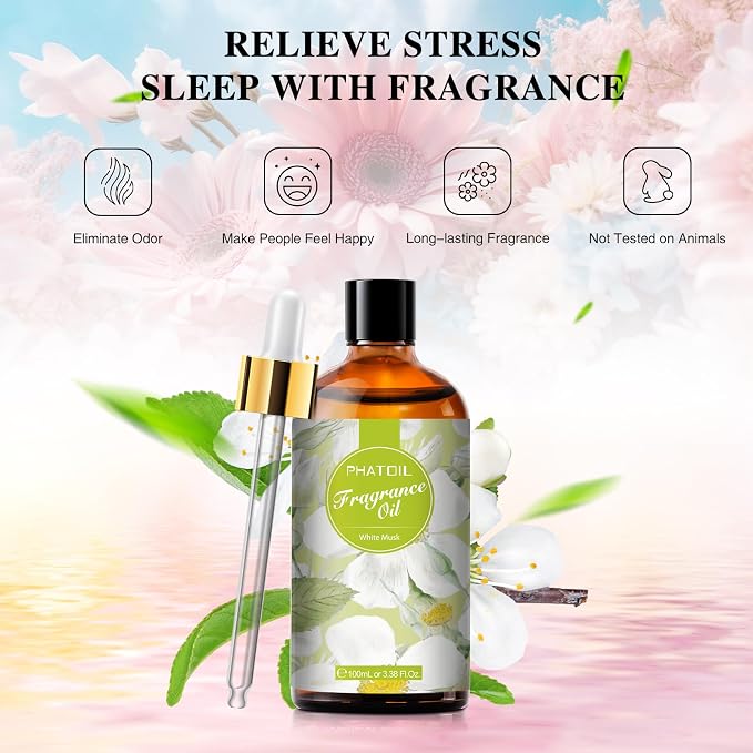 PHATOIL 3.38FL.OZ White Musk Fragrance Oils for Aromatherapy, Essential Oils for Diffusers for Home, Perfect for Diffuser, DIY Candle and Soap Making, DIY Scented Products - 100ml