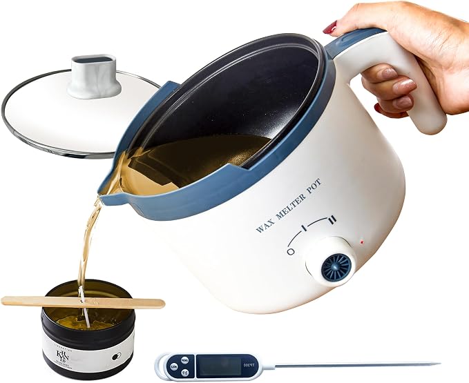 KQU Wax Melting Pot with Thermometer, Electric Wax Melter for Candle Making with Spout 1.5Qt, Small Double Boiler Pot Set for Beginner Adults