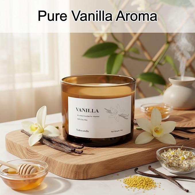 VOHO Vanilla Wickless Candles for Candle Warmer Lamp, 9oz Soy Candles with Stirring Spoon & Lid, Vanilla Candle for Anniversary House Warming Gifts, Wickless Scented Candles for Candle Lamp Warmer