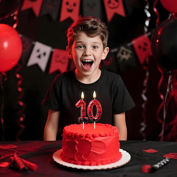 Red Number 1 Birthday Candle for Cake – Dark Horror Style with Alphabet Print & Shadow Design – Unique Cake Topper for Birthday, Anniversary, Themed Party Decoration