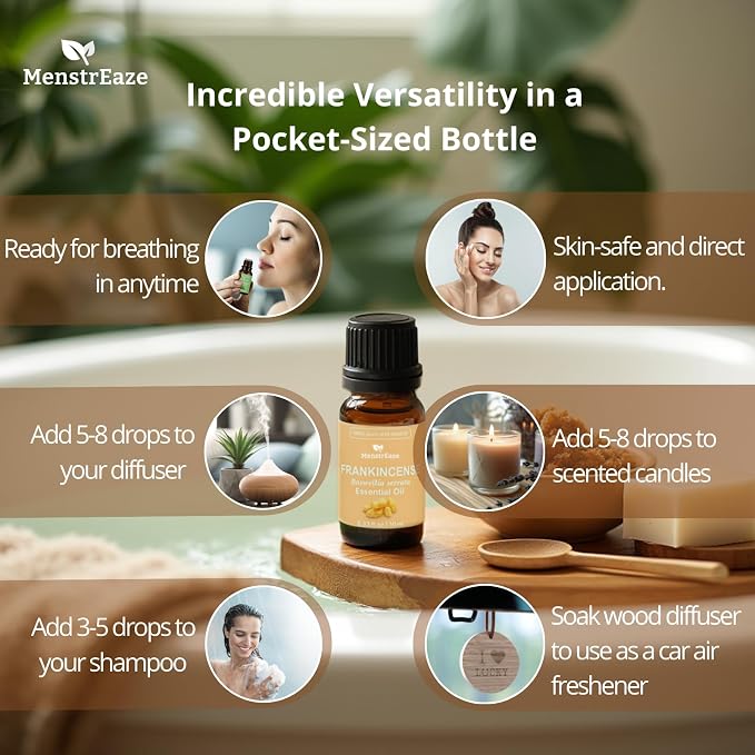 Skin Safe Frankincense Essential Oil for Face and More, 100% Natural & Pure Frankincense Oil for Skin, Candle Making, Body Massages, Therapeutic Grade Essential Oil, Woody & Soothing Scent, 10ml