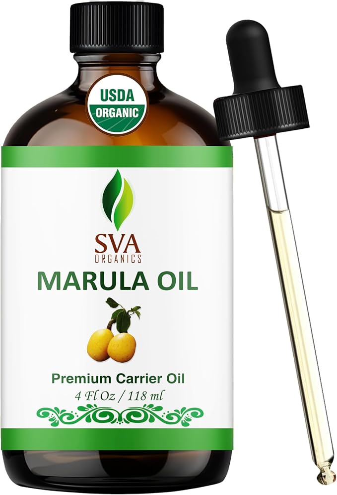 SVA Organic Marula Seed Oil - 4 Fl Oz - 100% Natural Cold Pressed Virgin Marula Oil Organic - for Face, Skin Care, Hair Care, Scalp Massage & Body Massage – Unrefined Carrier Oil with Dropper