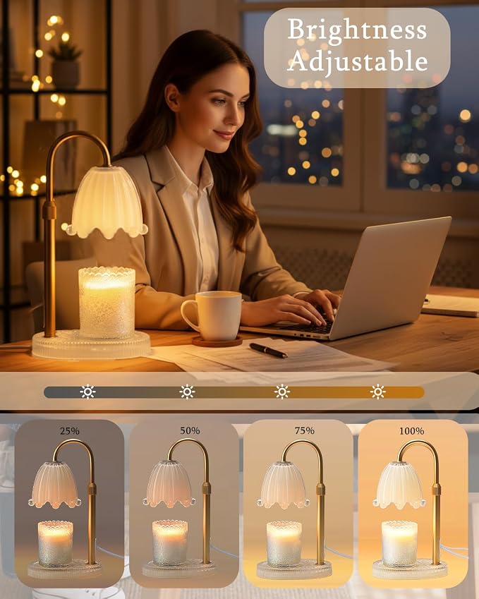 Flower Candle Warmer Lamp Glass Base with Timer & Dimmer, Mothers Day Birthday Gifts for Mom Women, Adjustable Floral Candles Warmer, Girly Wax Warmer New Home Office Decor (Yellow-Flower)