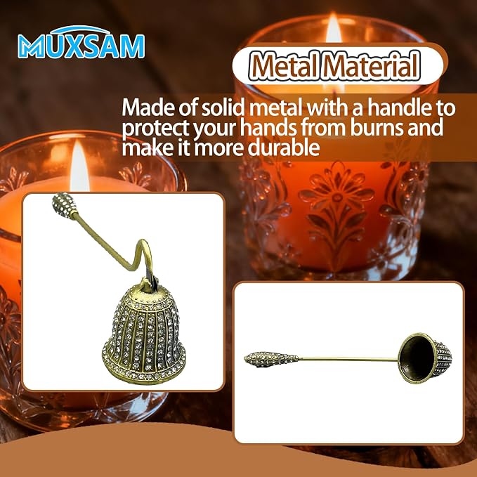 MUXSAM Vintage Candle Snuffer, Handheld Candle Extinguisher with Long Handle Wick Flame Snuffer Metal Candle Accessory for Home Decoration, Bronze Bell