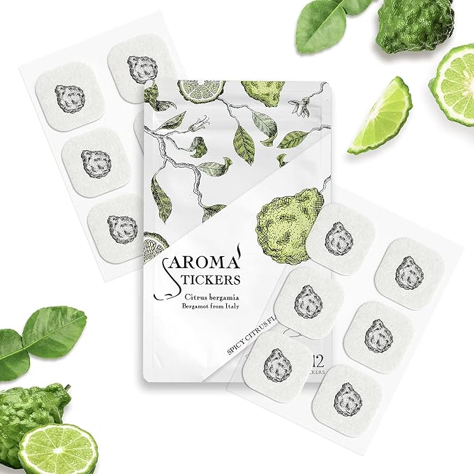 Bergamot Essential Oil Scented Stickers for Aromatherapy, 100% Natural Pure Essential Oil Scented Patch, Personal Aroma Relaxing, 12 Stickers