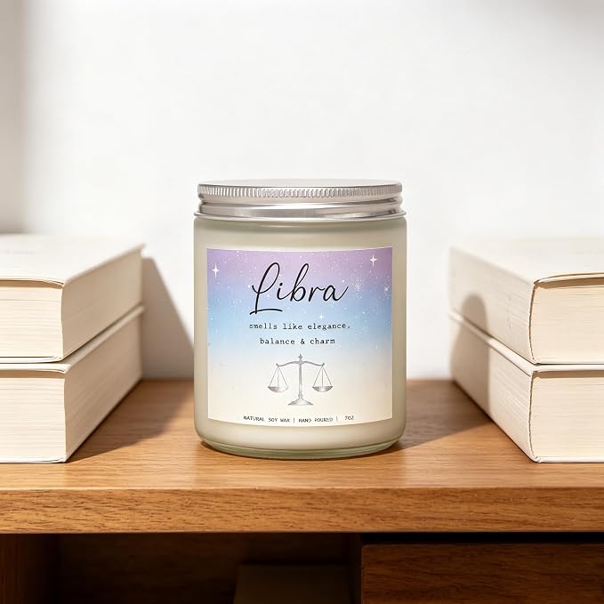 Libra Candle, Libra Gifts for Women, Elegant Balance for Home & Heart, Perfect Presents for Birthday - Lavender & Eucalyptus Soy Wax Scented Candle, 7OZ