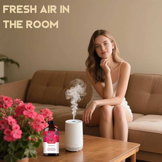 Geranium Essential Oi, Geranium Oil for Skin Care, Diffuser, Humidifier, Massage, DIY Soap, Candle, Yoga, Gift Ready,Geranium Fragrance Oil - MLYNKL Essential Oils (4.33 fl oz / 130ml)