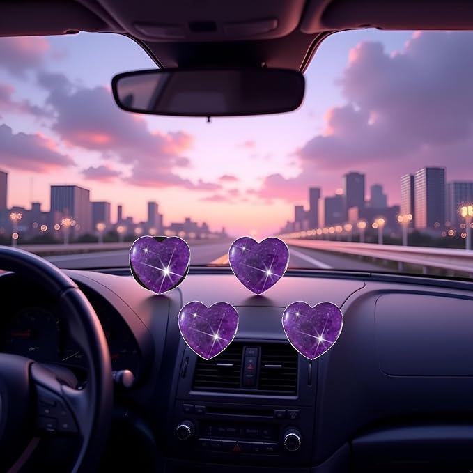 4 Pcs Heart Air Vent Clips, Cute Heart Car Air Fresheners Vents Clips Funny Cars Diffuser Vent Clips Car Interior Decor Charm Cute Cars Accessories,Decoration for Women (Purple)
