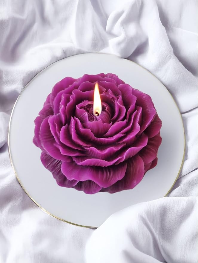 Peony Flower Shaped Candle with Scent, Soy Wax Blend Aromatherapy Candle, Gift Candle, Gifts for Women, Candles for spa, Stress Relief, Meditation, Wedding, Home Decor, Relaxing Atmosphere, (Purple)