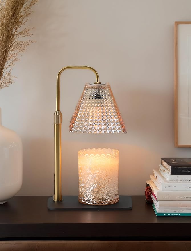 Candle Warmer Lamp with Timer & Dimmer, 2 Bulbs, Height Adjustable, Fit All Size Jar Scented Candles, Safe Aromatherapy Light for Sleep, Work, Yoga, Bedroom, Office, Gift (Champagne Pyramid)