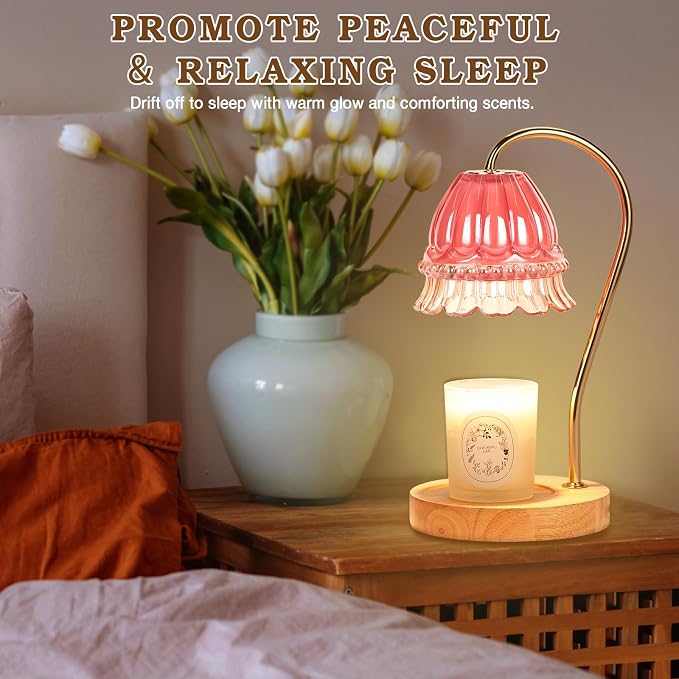 Funistree Flower Candle Warmer Lamp with Timer, Dimmable Candle Lamp Warmer, Christmas Birthday Gifts for Women Mom Her, Housewarming Home Decor, Lotus Wax Warmer for Yankee - Pink Flower 10 Inch