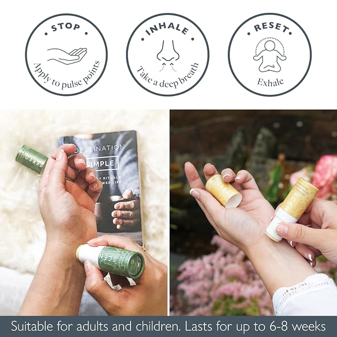Scentered Aromatherapy Balm Sticks for Stress Relief & Positivity - Roll On Essential Oil Blends of Grapefruit, Lemon, Chamomile - Aromatherapy Gifts for Women - De-Stress & Happy