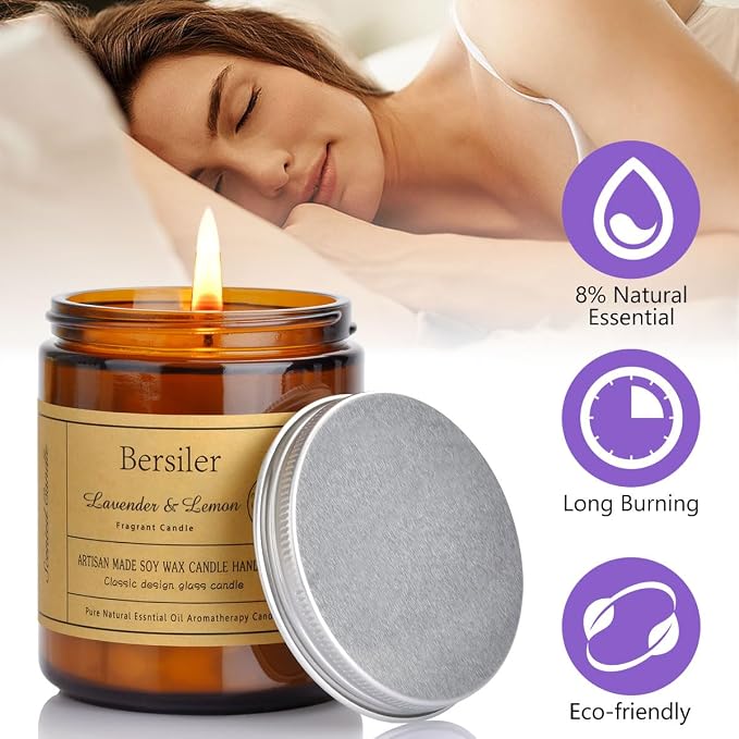 Lavender Eucalyptus Candle and Lavender Lemon Candle, Scented Candles Aromatherapy Candles, Stress Relief and Relax Candles Gift for Women