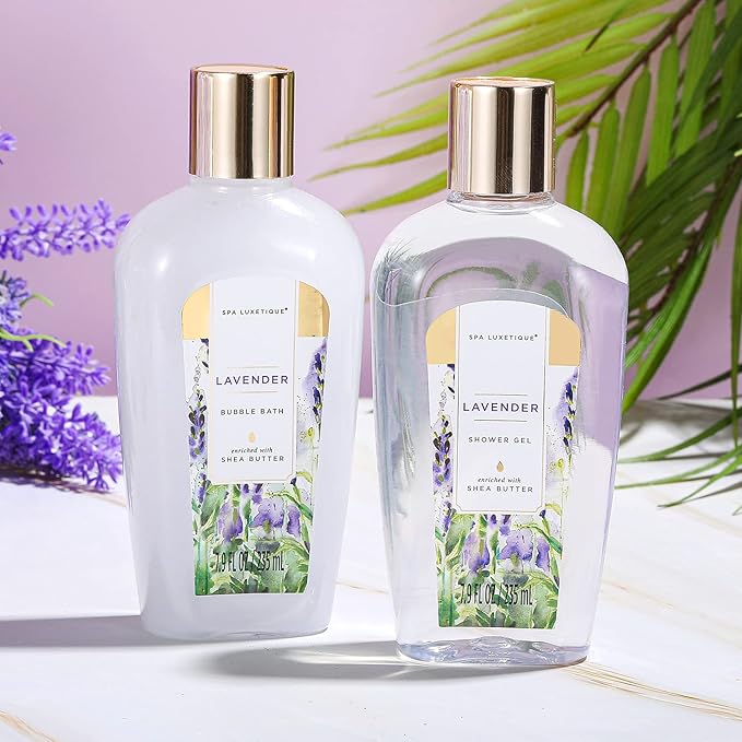 Spa Luxetique Spa Gift Baskets for Women 12 Pcs Lavender Spa Set with Body Lotions, Lavender Massage Oil, Birthday Christmas Gifts for Her