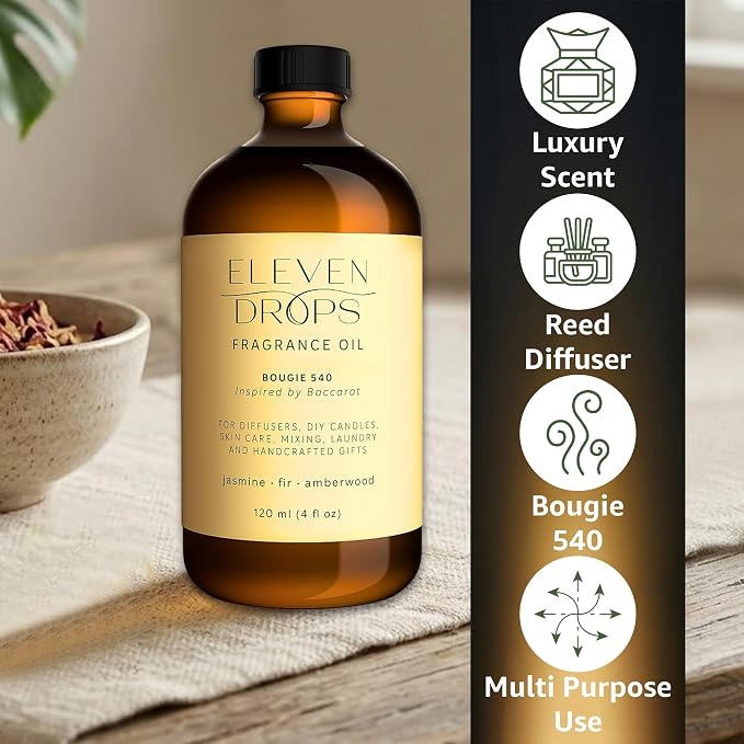 Bougie 540 Fragrance Oil | Jasmine, Fir & Amberwood Notes | Long Lasting Scent Reed Diffuser Oil for Home, Office, Hotel, Spa, Car & Linen Spray | Pet Friendly IFRA Compliant, 4 oz
