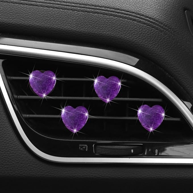 4 Pcs Heart Air Vent Clips, Cute Heart Car Air Fresheners Vents Clips Funny Cars Diffuser Vent Clips Car Interior Decor Charm Cute Cars Accessories,Decoration for Women (Purple)