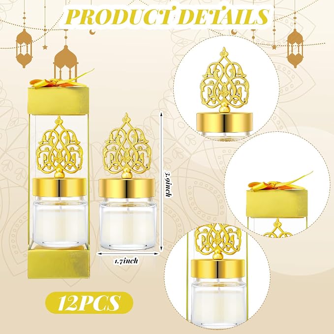 Hoolerry 12 Pcs Ramadan Mubarak Gifts Eid Candle Ramadan Decorations Muslim Islamic Meditation Gift Bulk Scented Lavender Candles Muslim Night Light Favors for Family Home Table Celebration Decor