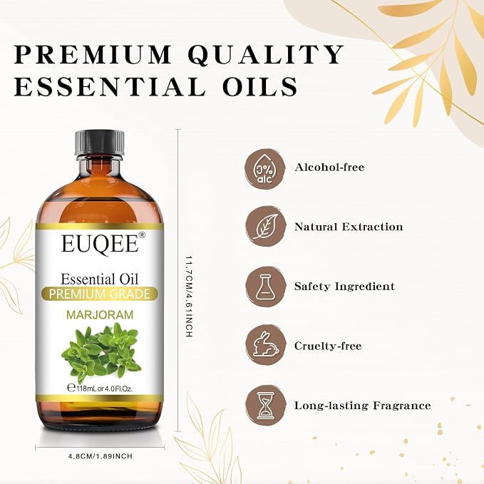EUQEE Marjoram Essential Oil 118 ml Large Bottle Premium Marjoram Oil with Glass Dropper Great for Diffusers, Soap Candle Making - 4 oz