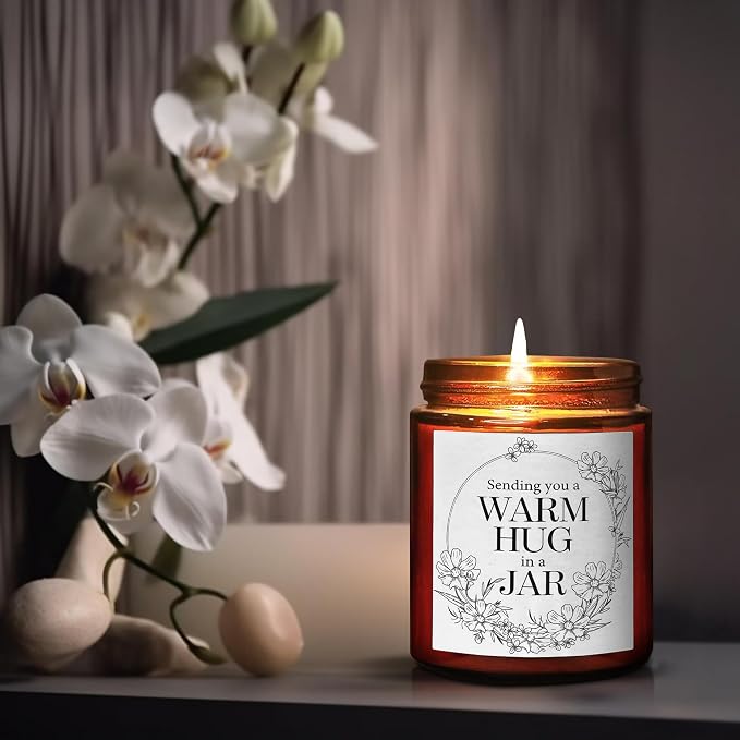 Sending You Warm Hug in a Jar Candle - Friendship Gifts for Women Men Best Friend - Relaxing Gift for Her Him - Natural Soy Candle for Home - Sea Salt Jasmine Scented Candles for Stress Relief