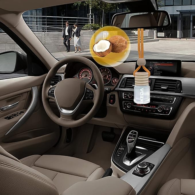 IKEDA 2Pcs Automotive Air Fresheners 4ml Car Scents | 45-Days Keep Fragrance | Automobile Hanging Diffuser Bottles | Remove Auto Odor Long-Lasting Fresh Air for Men Women Home Deodorizer (Coconut)