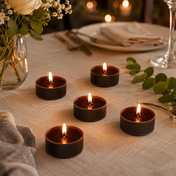 Chocolate Color Tea Lights Set of 24, Coffee Scented Tealight Candles, Handmade Tea Candles, Long Burning Tealights for Romantic Wedding Home Decor Gift