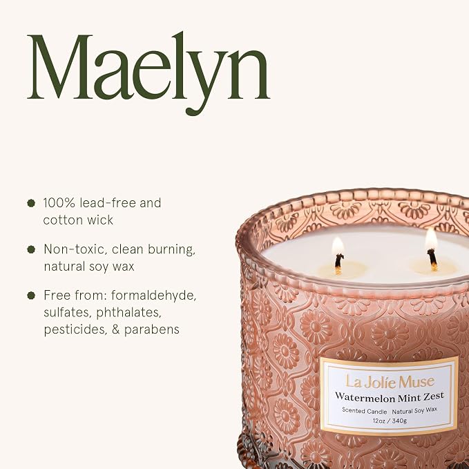 LA JOLIE MUSE Watermelon Mint Scented Candles for Home, Natural Soy 2-Wick | Large Jar Luxury Candle, Clean Non Toxic Wax, Decorative Candles, Fresh Summer Pretty Candles, Gifts for Women & Men,12 oz