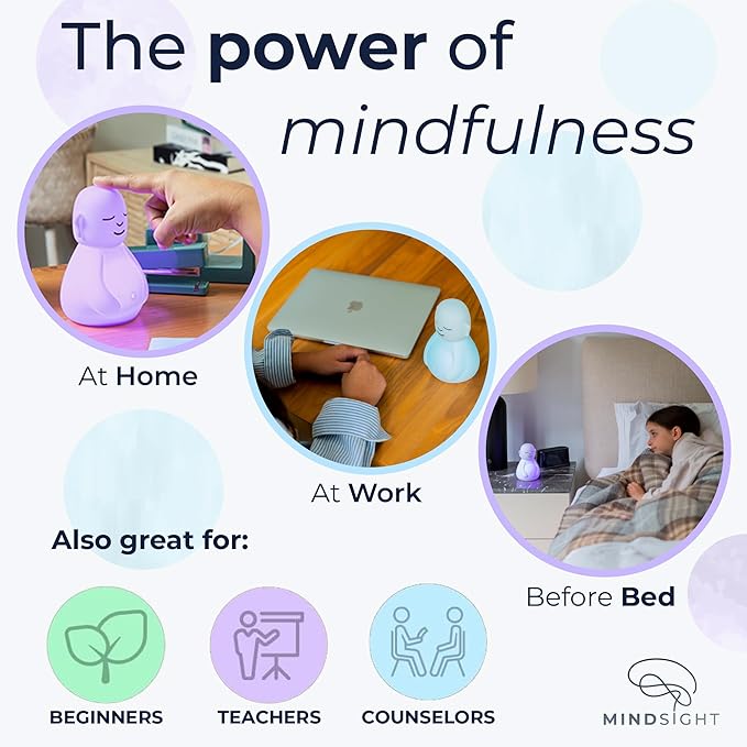 Mindsight 'Original Breathing Buddha' Guided Visual Meditation | 3 Modes to Slow Your Breathing & Calm Your Mind | Stress & Anxiety Relief | Wellness Gift | Adults, Kids, Classrooms | USB Rechargeable