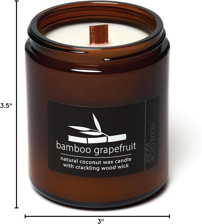 Hemlock Park Bamboo Grapefruit Apothecary Scented Candle | Crackling Wood Wick, Botanical Fragrance & Coconut Apricot Wax | Up to 60 Hour Burn Time | 8 oz | Made in USA