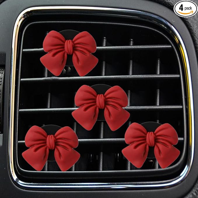 Bow Car Air Freshener Clips, 4 Pcs Cute Bow Car Air Vent Clip, Coquette Auto Air Conditioning Outlet Diffuser Perfume Clips, Interior Decoration, Auto Decor for Women Girls (Red, 1.69in)
