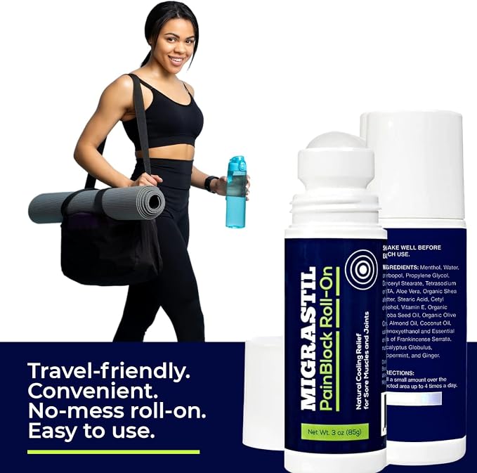 Migrastil PainBlock Roll-On 3 oz - Topical Roll-On for Muscle Aches, Cramps, Joint & Nerve Discomfort. Works Great on Shoulders, Neck, Feet, Knees, Legs, Back, Elbows, Hips, Etc. (2)