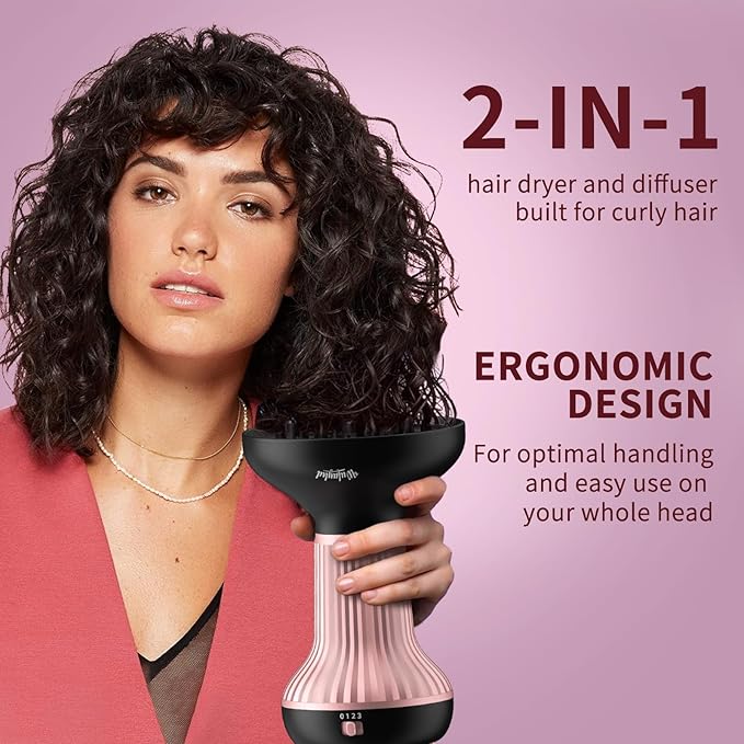 WUFAYHD Diffuser Hair Dryer for Curly Hair with Ceramic Technology, Lightweight Elegance, 2-in-1, Dair Diffuser, Reduces Frizz, Enhances Curls, Volumizes, Portable Hair Dryer, ALCI Safety Plug