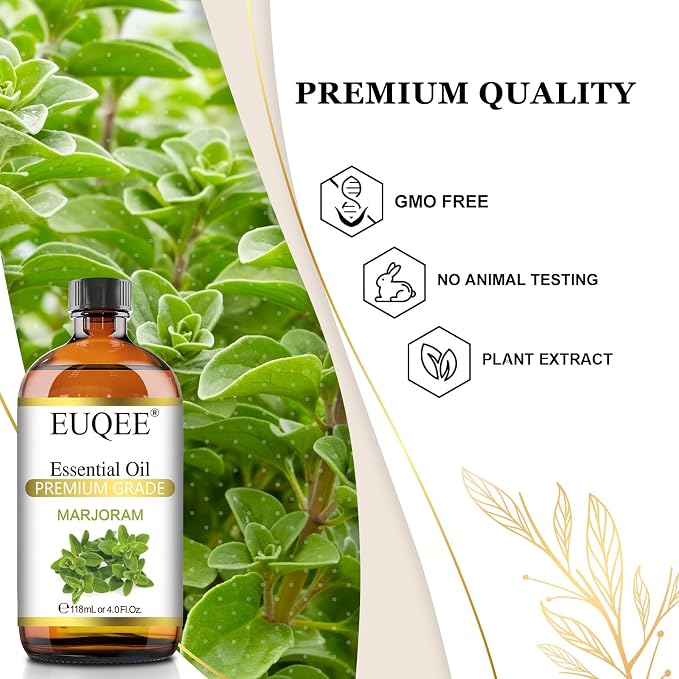 EUQEE Marjoram Essential Oil 118 ml Large Bottle Premium Marjoram Oil with Glass Dropper Great for Diffusers, Soap Candle Making - 4 oz