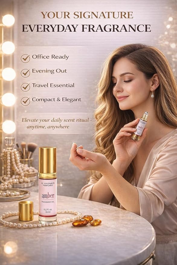 Amber Perfume Oil Roll-On - Alcohol Free Perfumes for Men and Women by AL HASNAYN 6ML 0.20fl oz