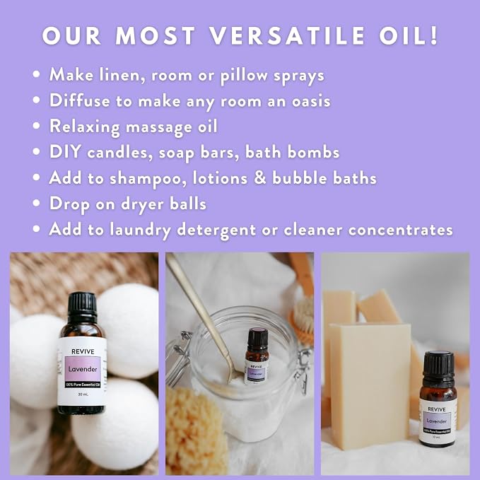 Lavender Essential Oil 120ml by Revive Essential Oils - 100% Pure Therapeutic Grade, for Diffuser, Humidifier, Massage, Aromatherapy, Skin & Hair Care