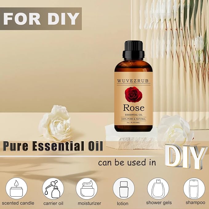 Rose Essential Oils, 30ML Pure and Natural Essential Oil for Aromatherapy Diffuser - Rose /1 Fl Oz