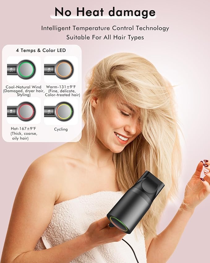 D YＳ０Ｎ Hair Dryer Alternatives, 160000RPM Professional High Speed Ionic Blow Dryer, 500 Million Negative Ions & Heat-Control & Low Noise Hairdryer & Magnetic Diffuser, Fast Drying, No Heat Damage