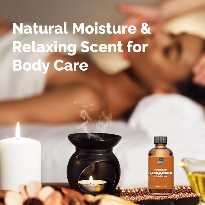 GM Gumili Sandalwood Essential Oil 4 Oz, 100% Pure Sandalwood Oil for Diffuser, Skin, Hair, Body & Face, Perfume Base Note for Men & Women, Aromatherapy & Massage