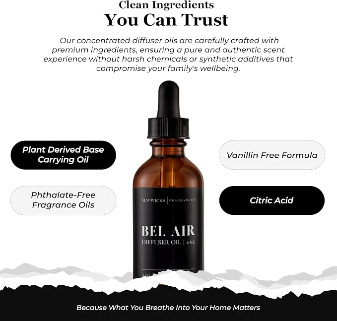 Mavwicks Fragrances Diffuser Oil (Bel-Aire) – 2oz Premium Essential Oil Blend for Aromatherapy Diffusers, Long-Lasting Luxury Home Fragrance for Living Room, Bedroom, Office, Bathroom & Hotel